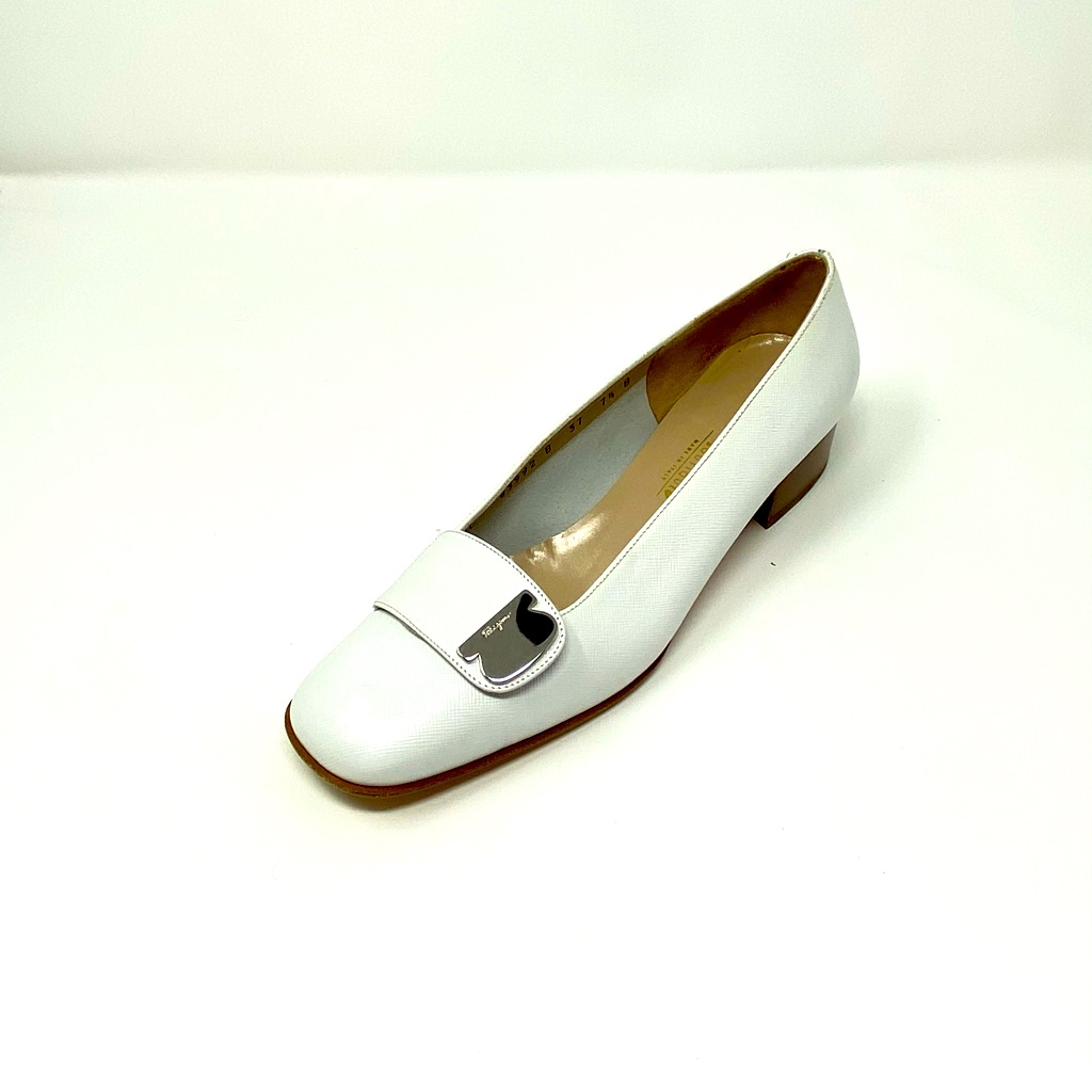 Salvatore Ferragamo White Slip On Flats. 7 1/2 B.
